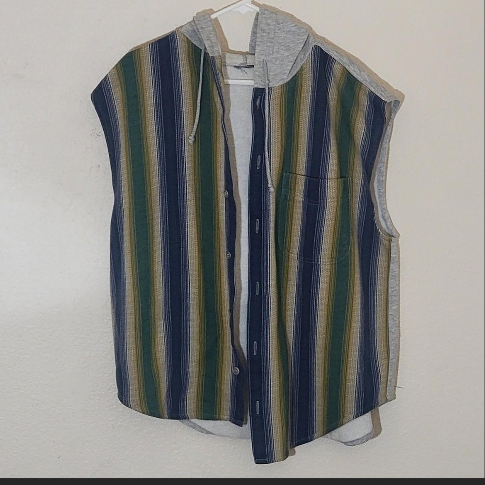 Striped Sleeveless Hoodie Vest